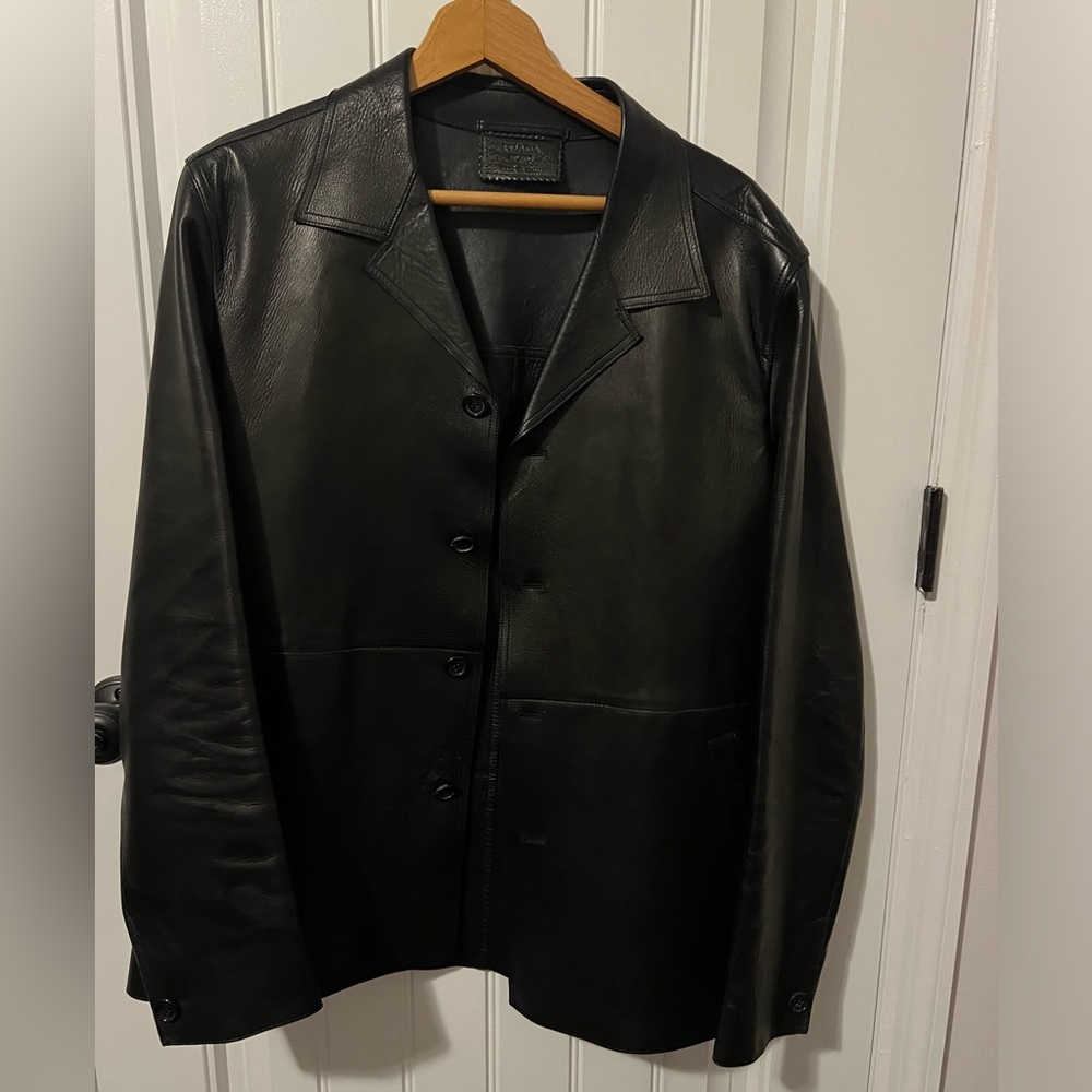Men’s Prada Milano button front leather jacket. Euro size 54/US XL. Pristine!